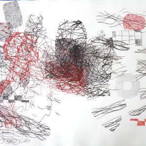 Not the end of the road III, 120 cm x80 cm , 2 kleuren ets, monoprint, inzending Fuse 2025prin